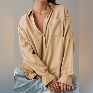 American Eagle Outfitters Tan Button-Up Shirt L